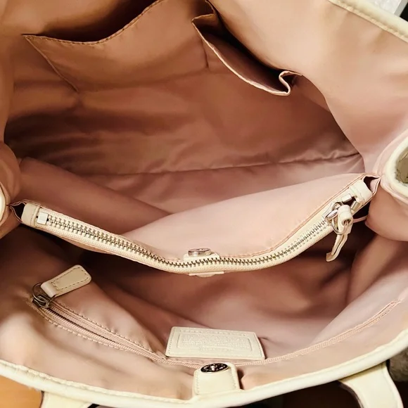 Coach-(2 pc set) Carry All Leather Tote Bag Perforated in Cream - Picture 5 of 8